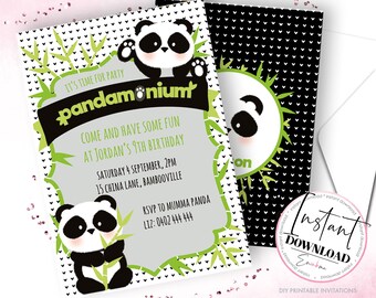 Panda Invitation, Panda Party Invitations, Panda Printables, Panda Birthday Invitations, Panda Party Instant Download,