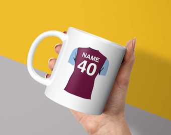 Aston Villa Themed Personalised Mug & Coaster, Birthday or Christmas Gift for Him or Her Friend Colleague Football Fan Supporter Villa Park