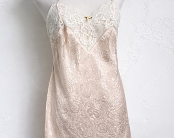 Vestido lencero vintage de encaje satinado color champán Y2K Coquette Lingerie Mini M