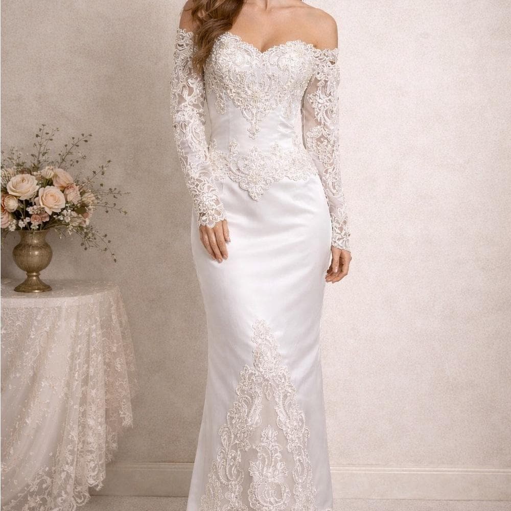 Off-The-Shoulder Lace Wedding Gown