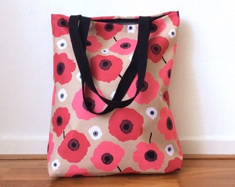 Poppy Tote Bag With Pockets and Zipper, Reusable Shopping