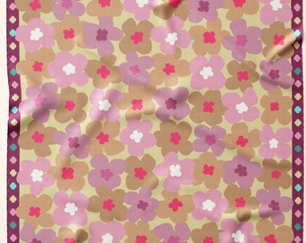Floral Print Silk Scarf: Pastel Satin Headscarf, Boho Bandana