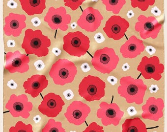 Silk Scarf: Red Anemone Floral Head Wrap