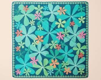 Floral Silk Scarf: Green Botanical Print Headband