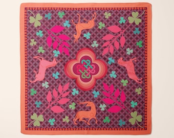 Celtic Shamrock Knot Silk Scarf: Medieval Animal Print Accessory