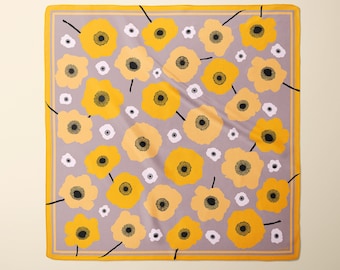 Yellow Poppy Silk Scarf: Bohemian Floral Print