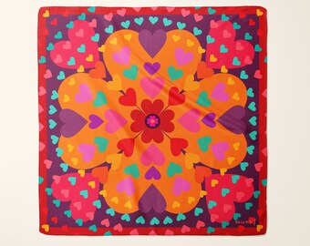 Color Block Hearts Silk Scarf: Colorful Satin Bandana