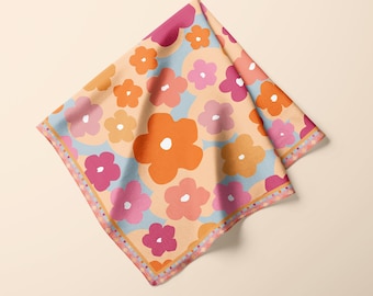 Pastel Floral Scarf: Silk Bandana, Hair Accessory