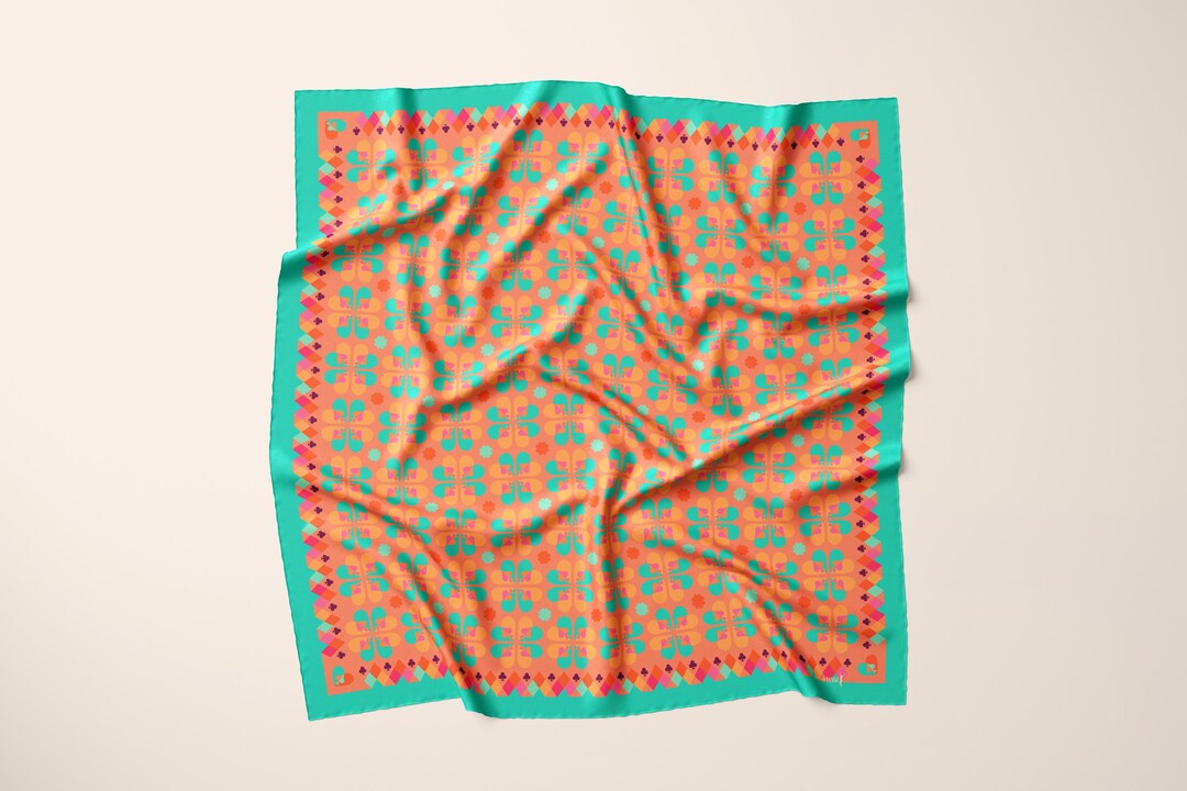 正規品・送料込み◆JILLSTUART◆Color Block Silk Scarf Banniere Collaboration: Georgia Peach Silk Scarf - 100% Silk