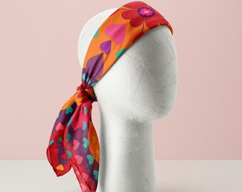 Color Block Heart Silky Scarf Multi Hart - Silk Scarf - 26 main image 3
