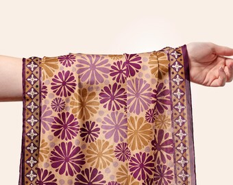Floral Habotai Silk Scarf: Bohemian Autumn Colors