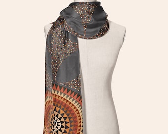 African Mask Silk Scarf: Ethnic Print Satin Shawl