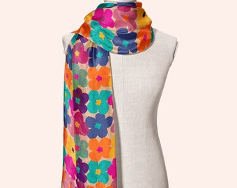 Floral Silk Scarf: Colorful Flower Print Shawl, Headband