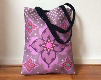 Purple Oriental Canvas Tote Bag: Boho Shoulder Bag