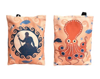 Poseidon Octopus Print Tote Bag: Greek Mythology Sailor Gift