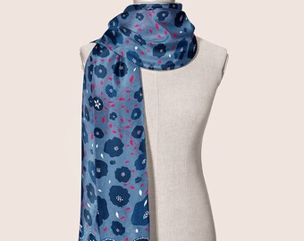 GIVENCHY ★素敵！FLORAL STARS PRINT BLUE LONG FOULARD SCARF GIVENCHY ☆素敵！FLORAL STARS PRINT BLUE LONG FOULARD SCARF
