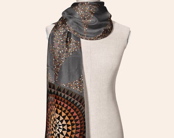 Long African Print Silk Scarf: Tribal Art Headwrap