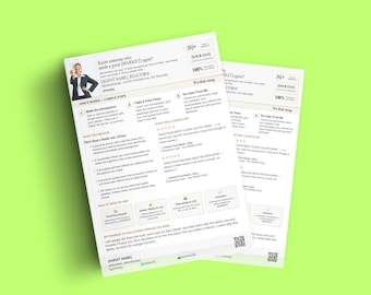 May include: Two white printed documents with text and a photo of a person in a suit. The documents are for a real estate agent, with the text "Know someone who needs a great [MARKET] agent?" and "AGENT NAME, REALTOR".