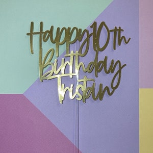 Personalised Happy Birthday Cake Topper - Personalise with Name and Age - Mirror Card