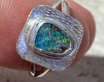 Adjustable Silver Ring with Australian Boulder Opal