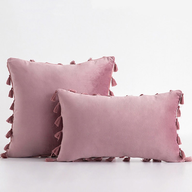 Pink Velvet Pillow Covers Tassel Throw Pillows Minimal Sofa Etsy