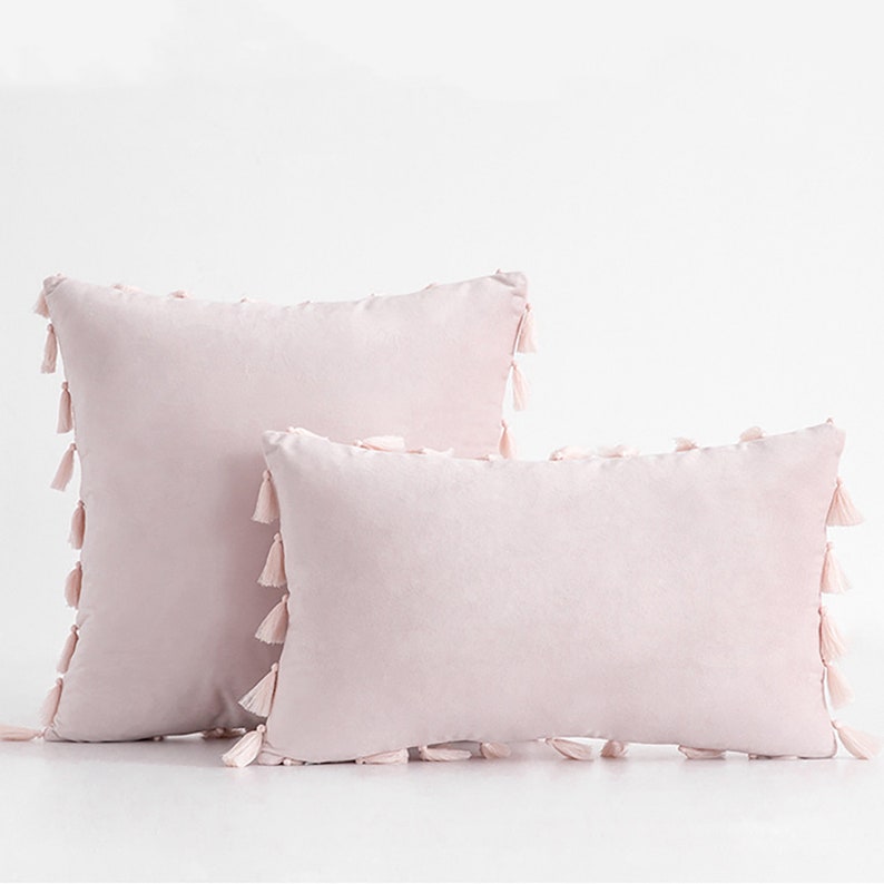 Pink Velvet Pillow Covers Tassel Throw Pillows Minimal Sofa Etsy