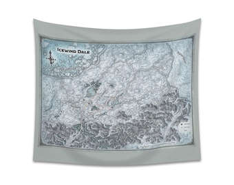 Map of Icewind Dale Indoor Wall Tapestry | Colored Dungeons and Dragons DnD Rime of the Frostmaiden Module