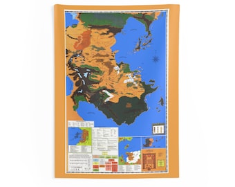 Tapiz con mapa del sendero de Kara-Tur de 26x36 pulgadas / Mapa inspirado en los Reinos Olvidados de D&D 2E / Arte mural de fantasía vintage para juegos de rol / Decoración para sala de juegos de mesa