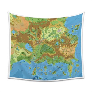 Tapeçaria de parede interna Mystara The Known World 1000 AC | RPG colorido Dungeons and Dragons DnD Karameikos Thyatis Alfheim Glantri Darokin Mapa