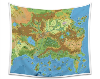 Mystara The Known World 1000 AC Indoor Wall Tapestry | Colored RPG Dungeons and Dragons DnD Karameikos Thyatis Alfheim Glantri Darokin Map