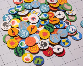 Printable Battle Tokens for DND 5e, Pathfinder | 24 Unique Status And Spell Effects for Dungeons and Dragons | 2 Pages | 96 Total Tokens
