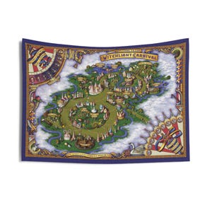 Carte du carnaval des sorcières Tenture murale d'intérieur | Donjons et dragons colorés RPG D&D Wild, carte Beyond the Witchlight
