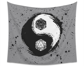 Tapiz de pared interior DND Yin Yang / Mazmorras y dragones 5e / d20 Dados Natural 1 y 20