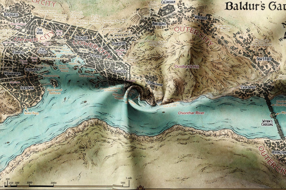 Banister And Polygon Map Map of Baldur's Gate Indoor Wall Tapestry | Colored RPG Dungeons and ...