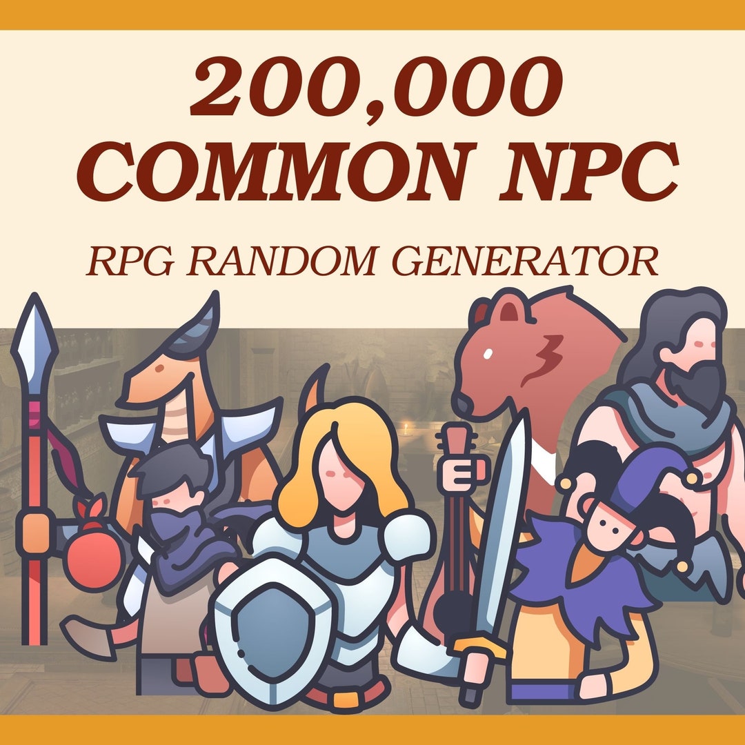 200,000 Random NPC Generator for Dungeons and Dragons DND 5e, Pathfinder, Tabletop Rpgs Excel