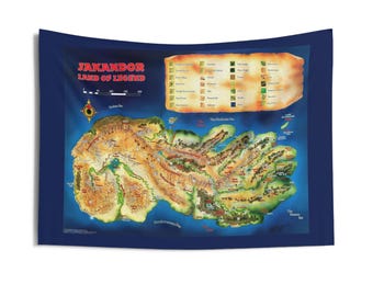 Mapa de Jakandor Tapiz de pared completo para interiores / Juego de rol a color Dungeons and Dragons / AD&D 2e / 36" x 26"
