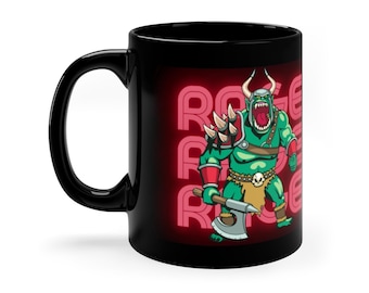 Taza inspirada en DND 5e / Rabia bárbara / Taza negra de 11 oz / Mazmorras y dragones