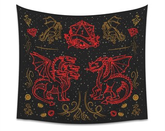 DND Dragons Indoor Wall Tapestry | Dungeons and Dragons 5e| Bahamut & Tiamat Drawings