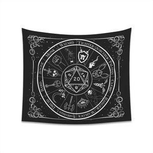 DnD 5e Custom Indoor Wall Tapestry | Black and White Dungeons and Dragons Class Zodiac Astrology Signs