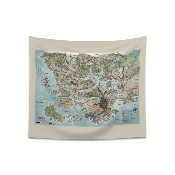 Complete Map of Faerun Indoor Wall Tapestry | Colored Dungeons and Dragons DnD | Sword Coast World Map