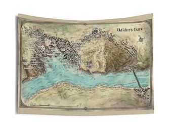Map of Baldur's Gate Indoor Wall Tapestry | Colored RPG Dungeons and Dragons DnD Module Map