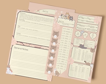 PRINTABLE | D&D 5e fillable Cute Cats character sheet | Blank template