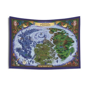 Karta över Prismeer inomhusväggtapet | Färglagd RPG Dungeons and Dragons DnD Wild Beyond the Witchlight-karta