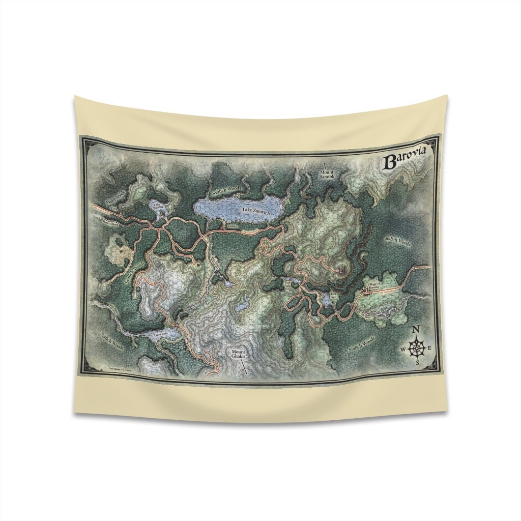 Map of Barovia Indoor Wall Tapestry | Colored Dungeons and Dragons DnD Curse of Strahd Module | Barovia World Map