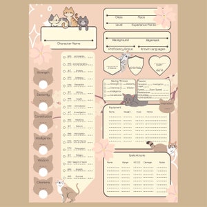 PRINTABLE D&D 5e fillable Cute Cats character sheet Blank template image 3