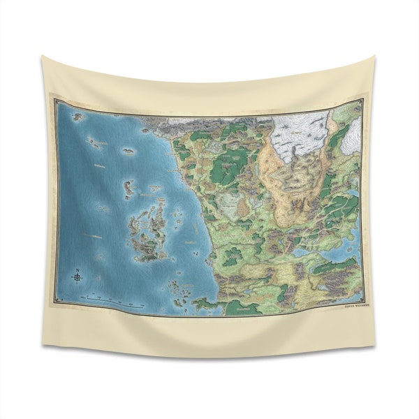 Map of Faerun Indoor Wall Tapestry | Colored Dungeons and Dragons DnD | Sword Coast World Map