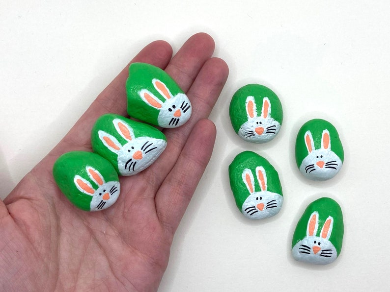 Set of 7 Small Easter Bunny Rabbits Pebbles Rocks - Garden Decor ...