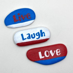 Live Laugh Love Rocks - Flat Inspirational Painted Rocks - Affirmation Stones - Thinking of you - Positivity Rocks - Union Jack Colours