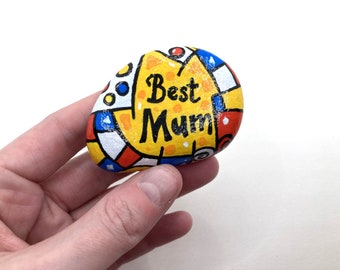 Best Mum Rock - Hand painted stones - Decorated rocks - Mothers Day Rocks - Abstract Rock Painting - Pop Art - Mondrian Style