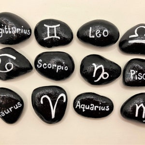 Star Sign Rocks - Horoscope Stones - Spiritual Ornaments - Star Sign Keepsake - Hand Painted Rocks - Zodiac Symbols - Indoor Decor